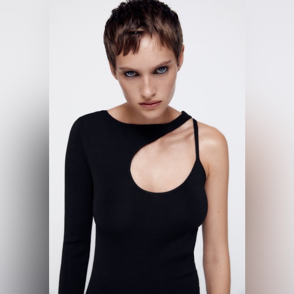 Zara Black Cut Out Knit Dress Size S - Picture 4 of 10